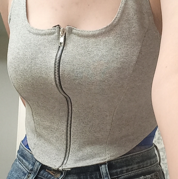Shape Grey Sweat Zip Detail Crop Top - Picture 2 of 3